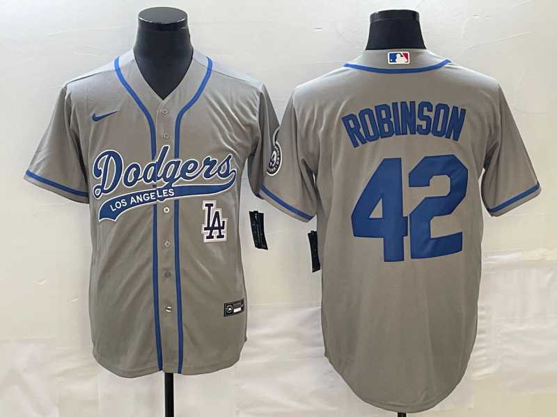 Men%27s Los Angeles Dodgers #42 Jackie Robinson Grey With Patch Cool Base Stitched Baseball Jersey->los angeles dodgers->MLB Jersey